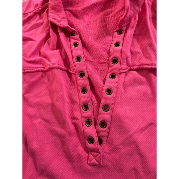Pilcro Anthropologie Hot Pink Grommet V Neck Pullover L Preppy Eyelet Slouchy - Picture 3 of 8